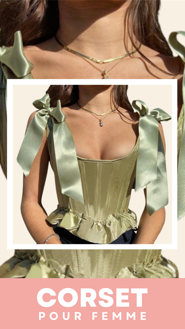 TOP CORSET VERT ÉPOQUE VICTORIENNE À RUBANS