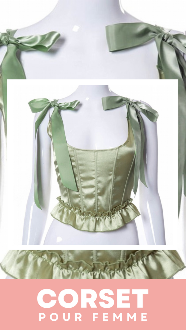 TOP CORSET VERT ÉPOQUE VICTORIENNE À RUBANS