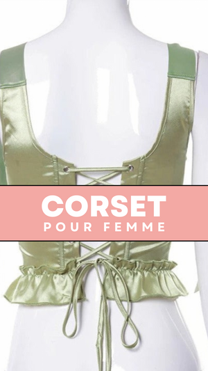 TOP CORSET VERT ÉPOQUE VICTORIENNE À RUBANS