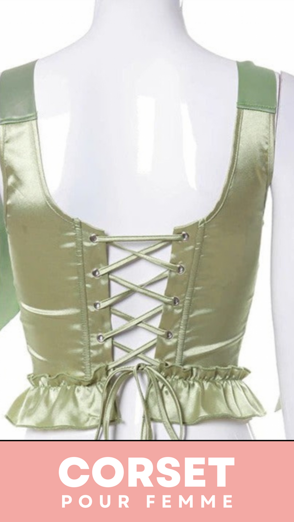 TOP CORSET VERT ÉPOQUE VICTORIENNE À RUBANS