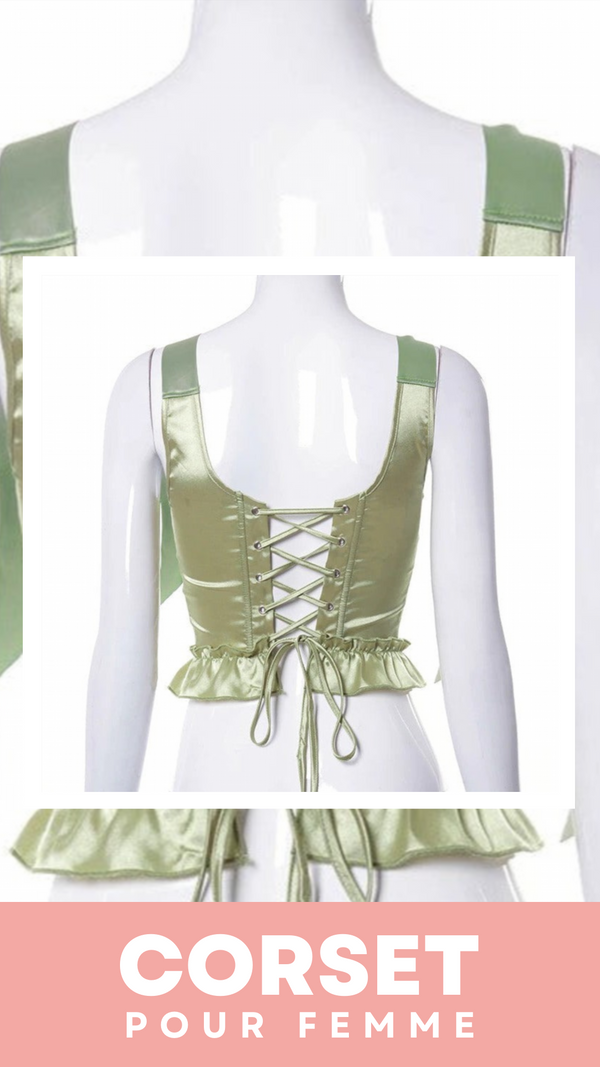 TOP CORSET VERT ÉPOQUE VICTORIENNE À RUBANS