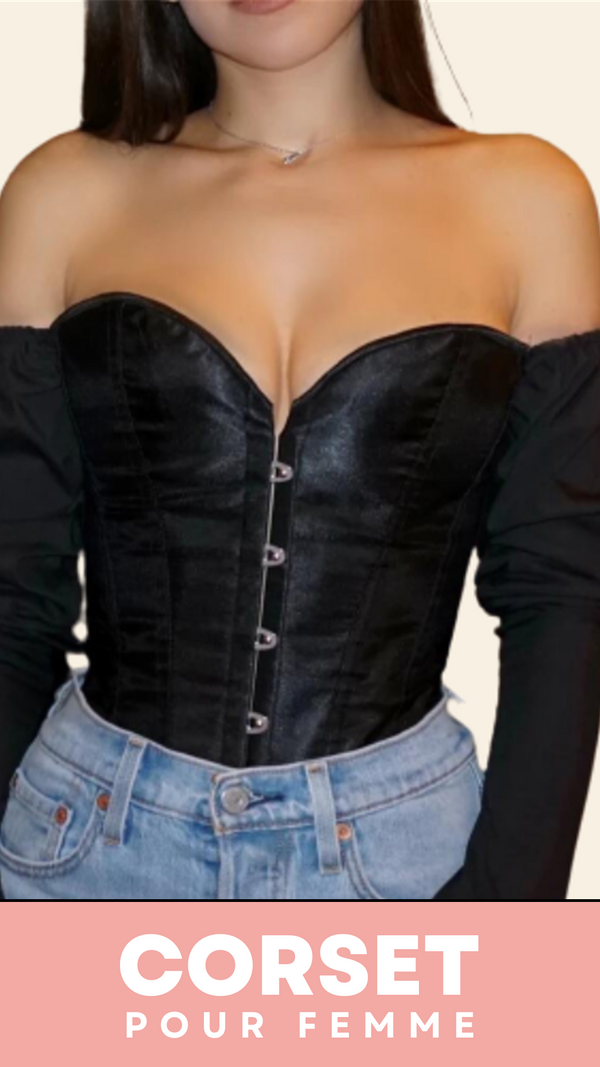 TOP CORSET BUSTIER MANCHE LONGUE (NOIR)