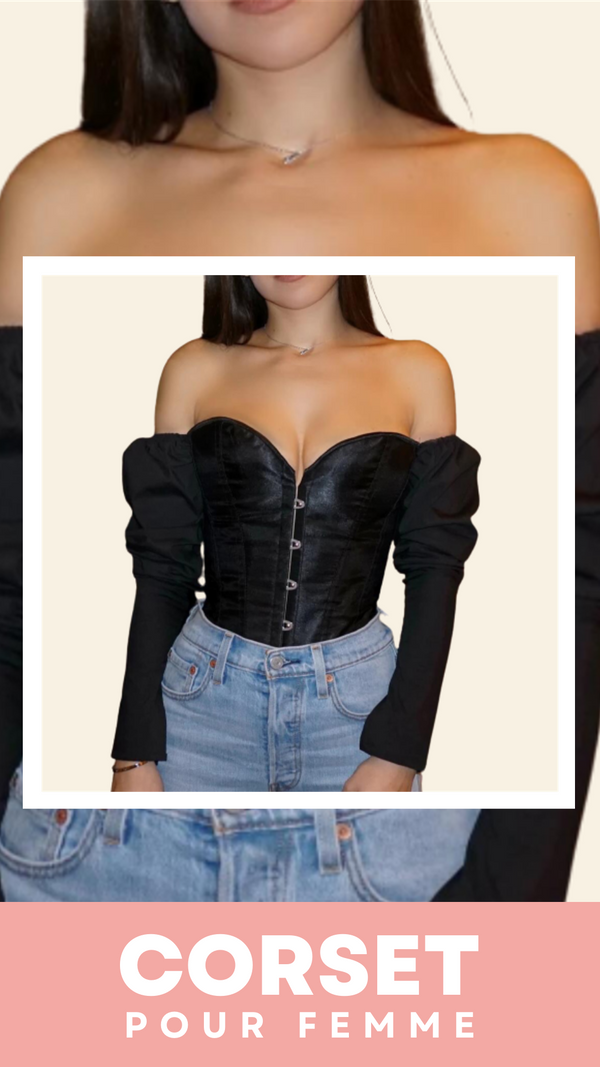 TOP CORSET BUSTIER MANCHE LONGUE (NOIR)