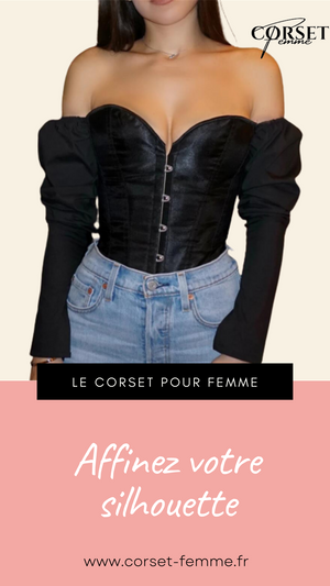 TOP CORSET BUSTIER MANCHE LONGUE (NOIR)