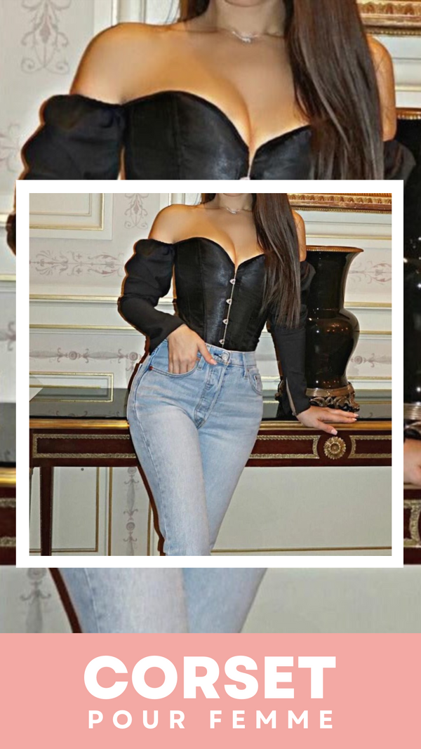 TOP CORSET BUSTIER MANCHE LONGUE (NOIR)