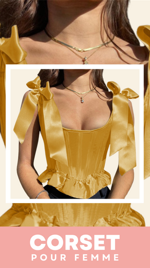 TOP CORSET JAUNE ÉPOQUE VICTORIENNE À RUBANS