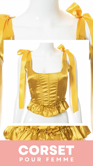 TOP CORSET JAUNE ÉPOQUE VICTORIENNE À RUBANS