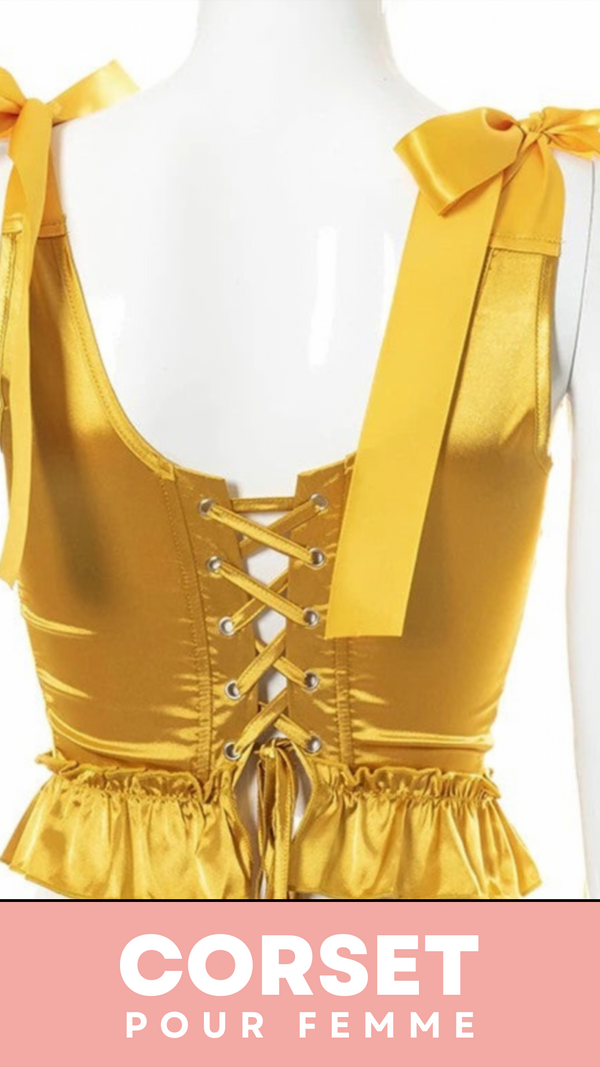 TOP CORSET JAUNE ÉPOQUE VICTORIENNE À RUBANS