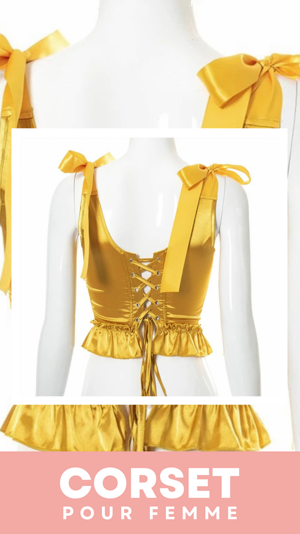 TOP CORSET JAUNE ÉPOQUE VICTORIENNE À RUBANS