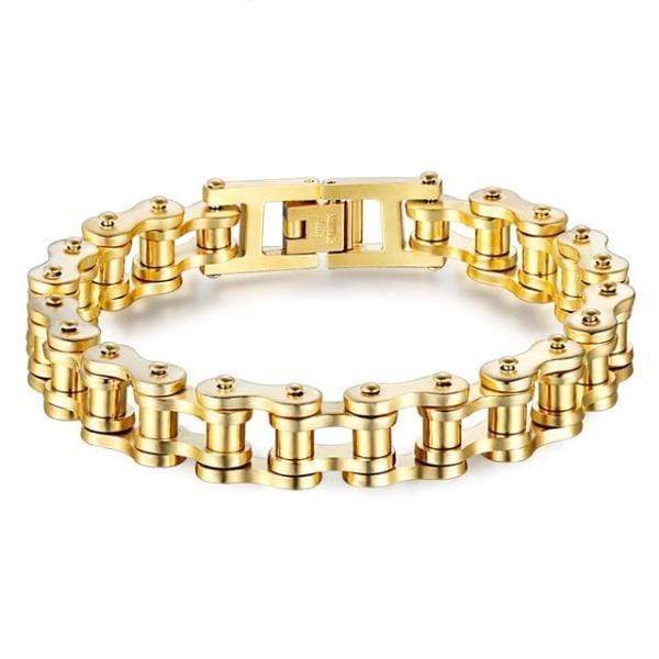 '+++Bracelet en chaîne de motard en or et acier